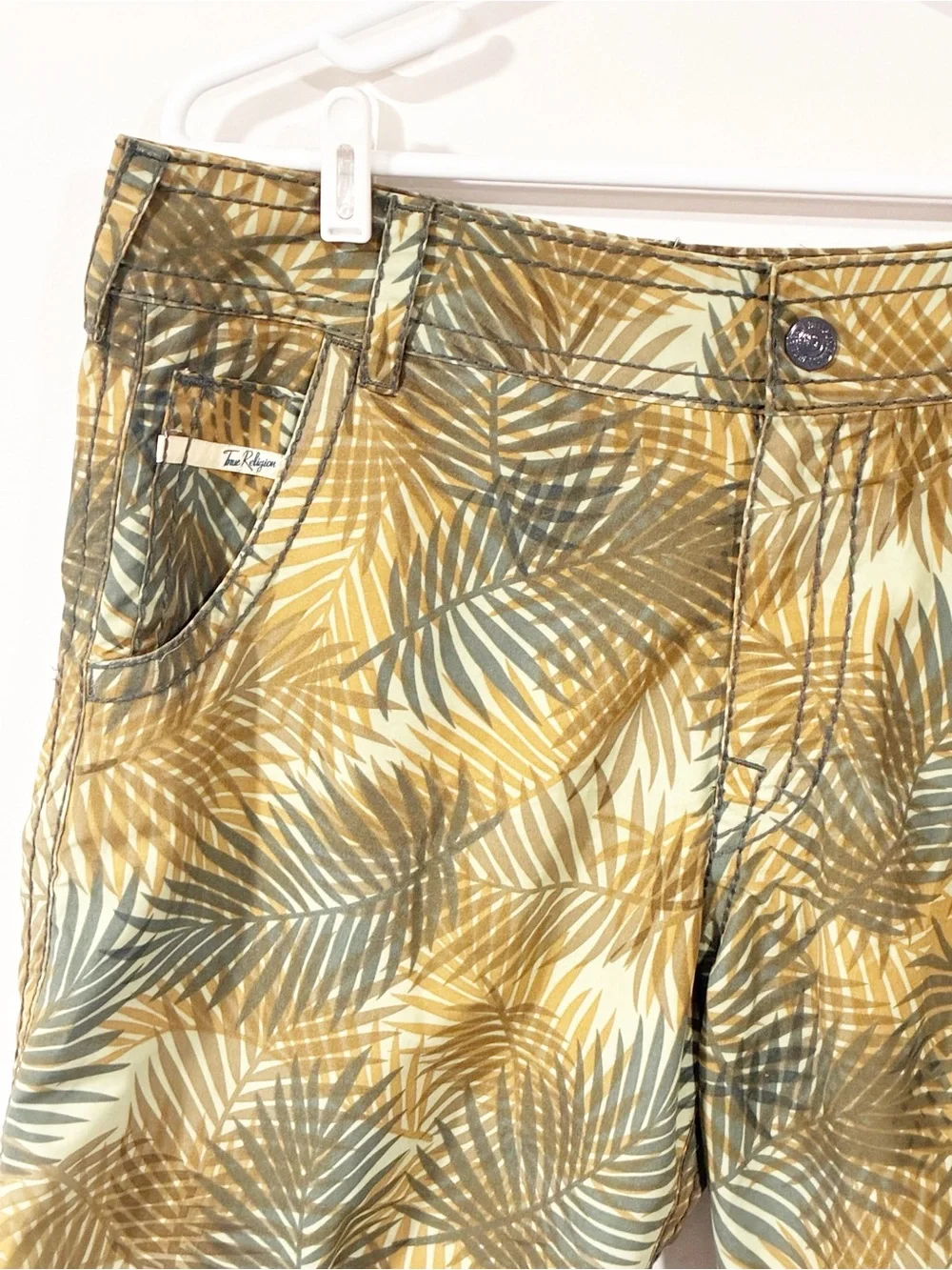 Y2K True Religion Shorts Mens Palm Leaf AOP Relaxed Fit Casual Summer Size 34